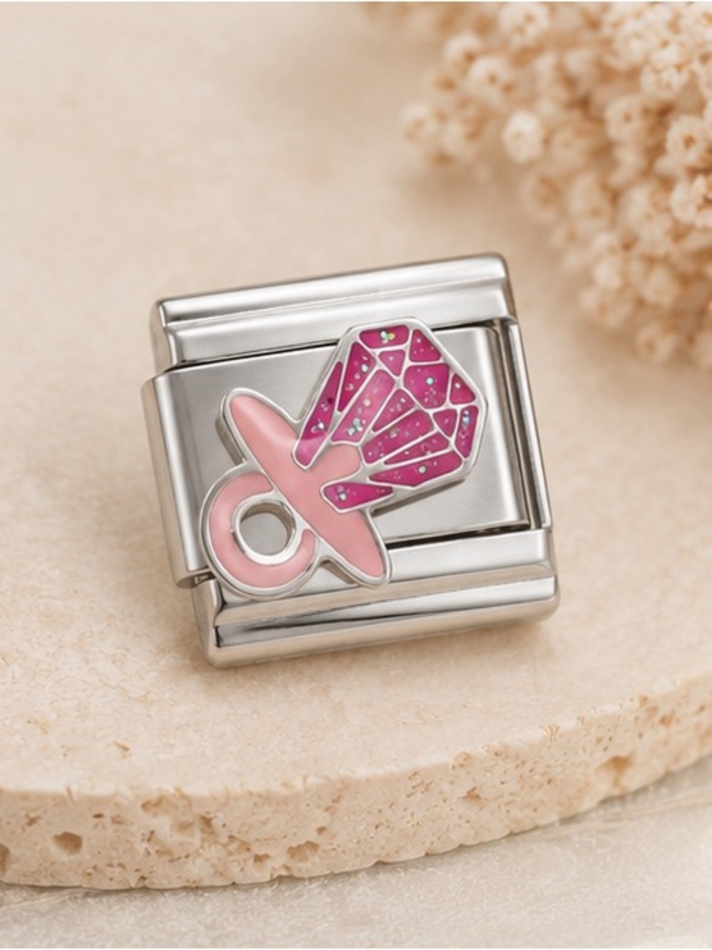 Pink Ring Pop Candy Enamel Italian Charm Link